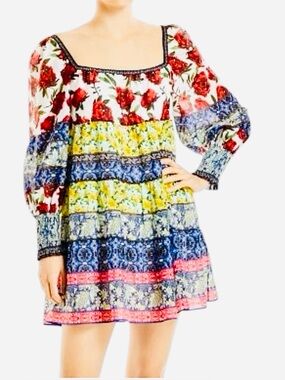 Alice + Olivia Mini Floral Tunic Cocktail Dress M  Ethereal Summer Goth